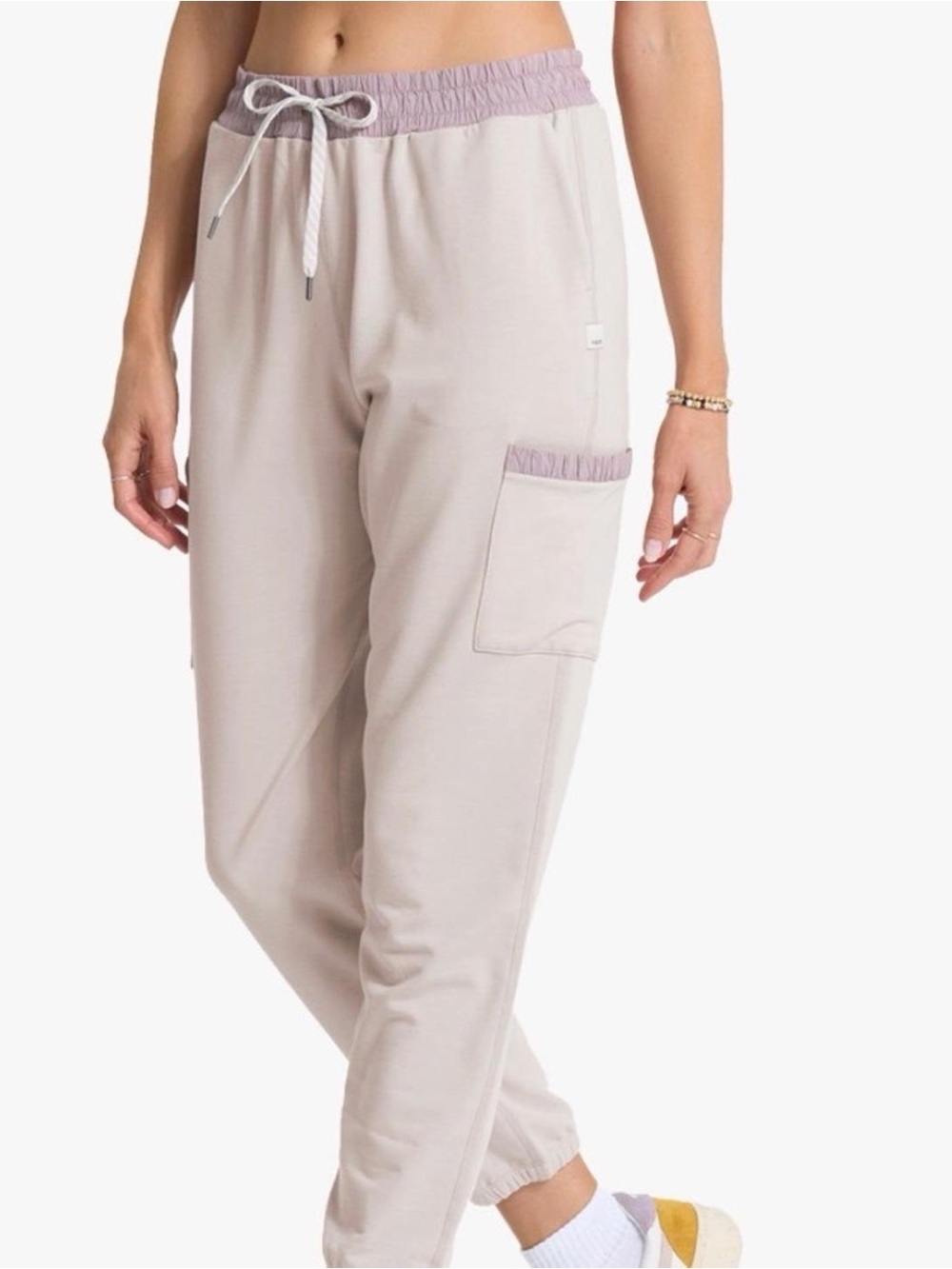 Vuori Light Blush Joggers with Lavender Waist & Pocket Trim